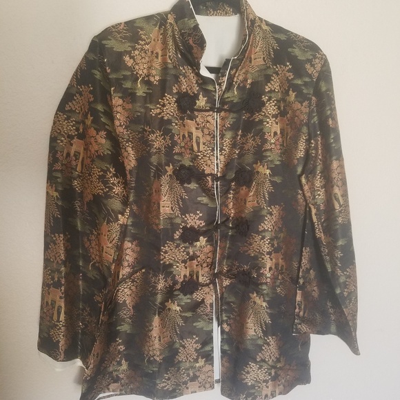 SOLD****Vintage Oriental Black Shiny Jacket Top L - Picture 8 of 8